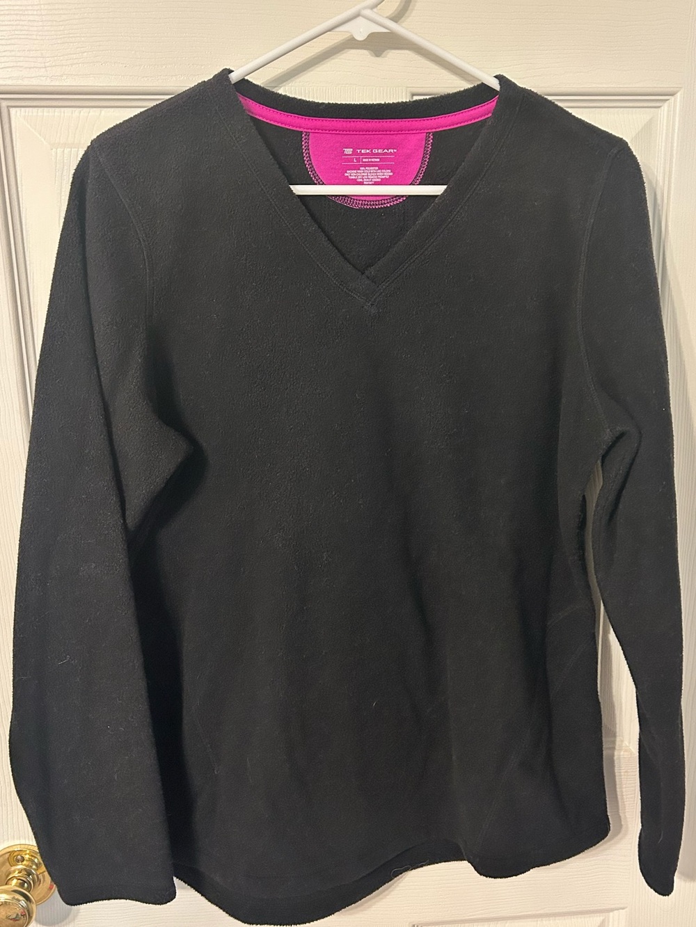 Women’s, tek gear, Black V-Neck Fleece Sweater, Oversized, Large